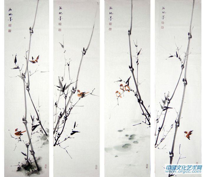 竹54   修竹丛中四屏