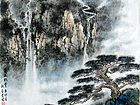 黄山松瀑（斗方）