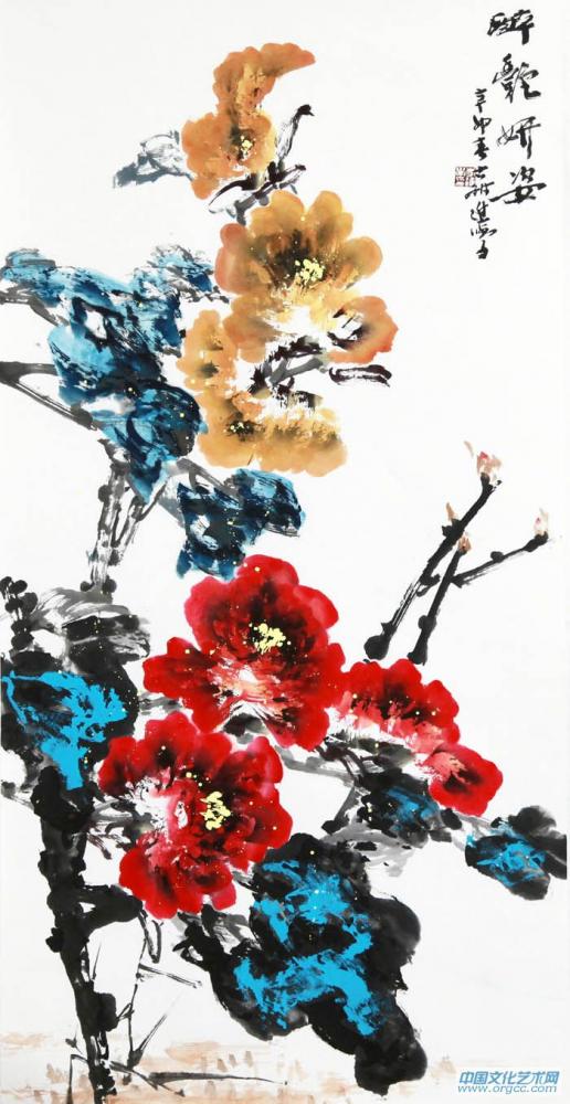 国画牡丹68×136-国画-我的作品-李进学 官方网站