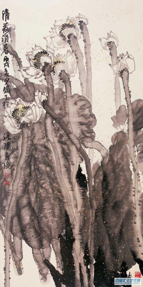 画家索铁生花鸟作品《清荷消暑》