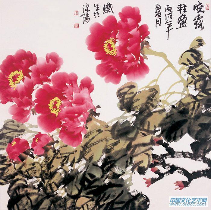画家索铁生花鸟作品《晓露轻盈》