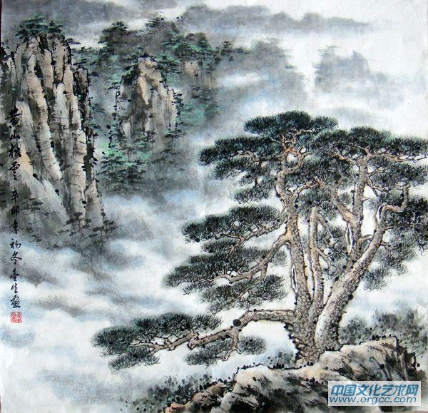黄山松云（斗方）