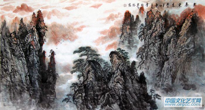书画家左鲁献山水作品《紫气东来》