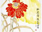 画家索铁生花鸟作品《红荷图》