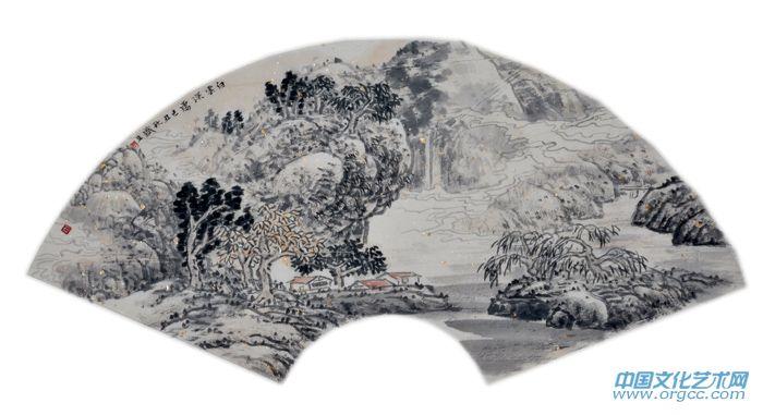 画家索铁生山水扇面作品《白云深处》