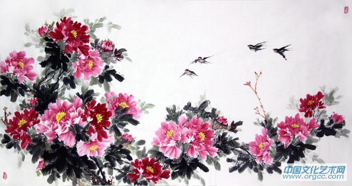 画家闫秀伶花鸟作品《洛阳花》