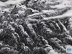 画家李颠焦墨山水作品《云山脚下有人居》