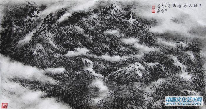 画家李颠焦墨山水作品