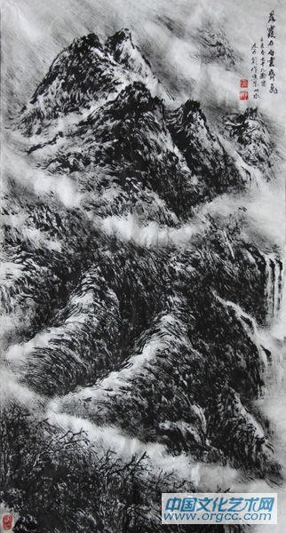 画家李颠焦墨山水作品