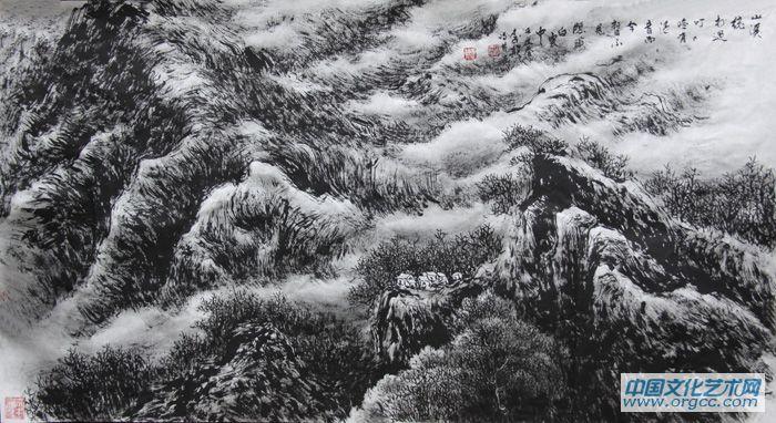 画家李颠焦墨山水作品