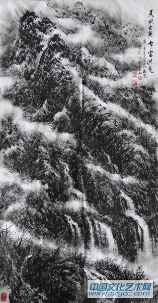 画家李颠焦墨山水作品《天地玄黄 宇宙洪荒》