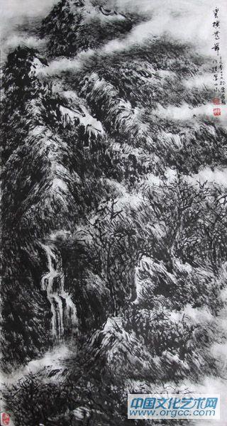 画家李颠焦墨山水作品