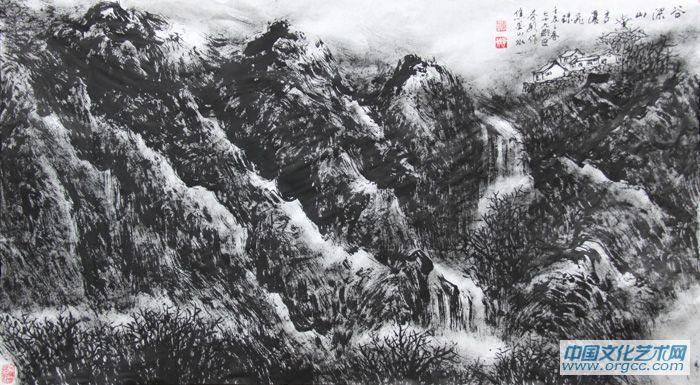 画家李颠焦墨山水作品