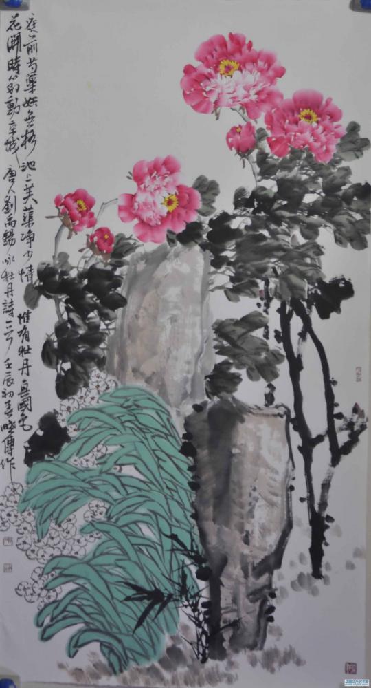 书画家韩晓传花鸟作品《花开时节动京城》