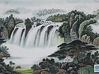 画家闫秀伶山水作品《凉亭观瀑》