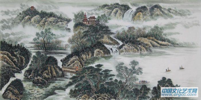 画家闫秀伶山水作品《山青水秀》