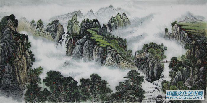 画家闫秀伶山水作品《云山春水图》