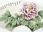 画家索铁生工笔牡丹扇面作品