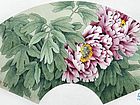 画家索铁生工笔牡丹扇面作品