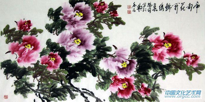 画家安瑞阁花鸟作品《帝都花开锦绣春》