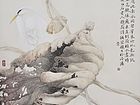 画家索铁生扇面花鸟作品《飞过池南水》