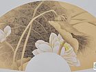 画家索铁生扇面花鸟作品《寒玉映水》