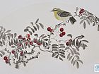 画家索铁生花鸟作品《朱果耀高林》