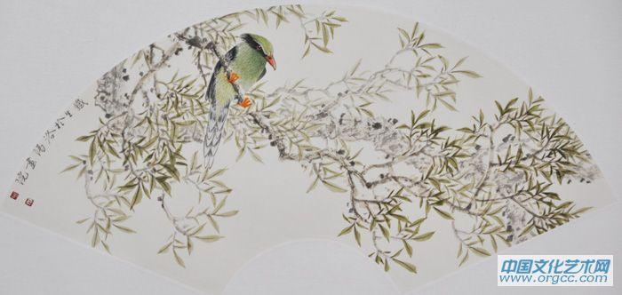 画家索铁生扇面花鸟作品