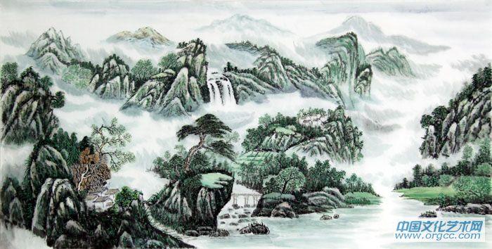 画家闫秀伶山水作品《碧波春水》