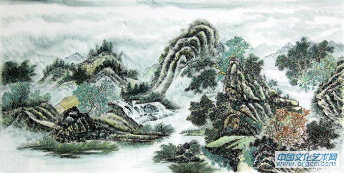 画家闫秀伶山水作品《碧草芳洲》