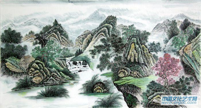 画家闫秀伶山水作品《溪山春晓》