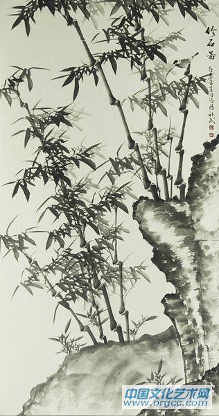 书画家韩社武花鸟作品《竹石图》