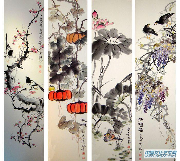 花鳥四屏