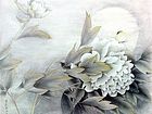 国画家王旗花鸟作品《月下小鸟》