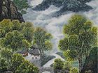 画家闫秀伶山水作品《秋山云雾古桥人家》