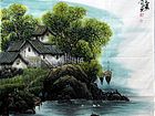 画家闫秀伶山水作品《水乡人家》