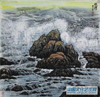 画家闫秀伶山水作品《惊涛》
