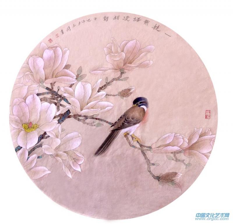 国画家王旗花鸟作品《一枝无语淡相对》