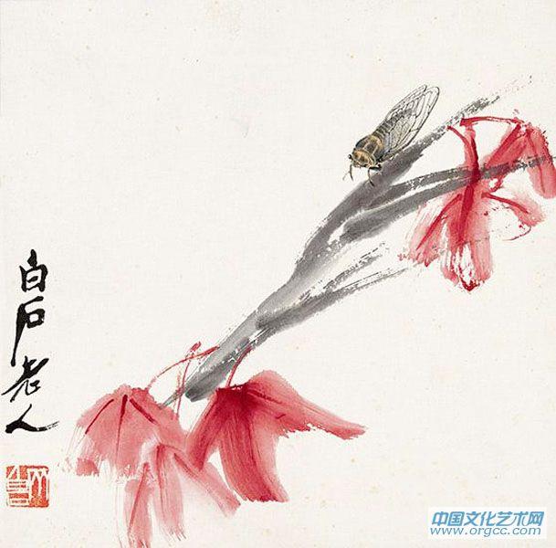 花卉草虫之红叶鸣蝉图1954年作