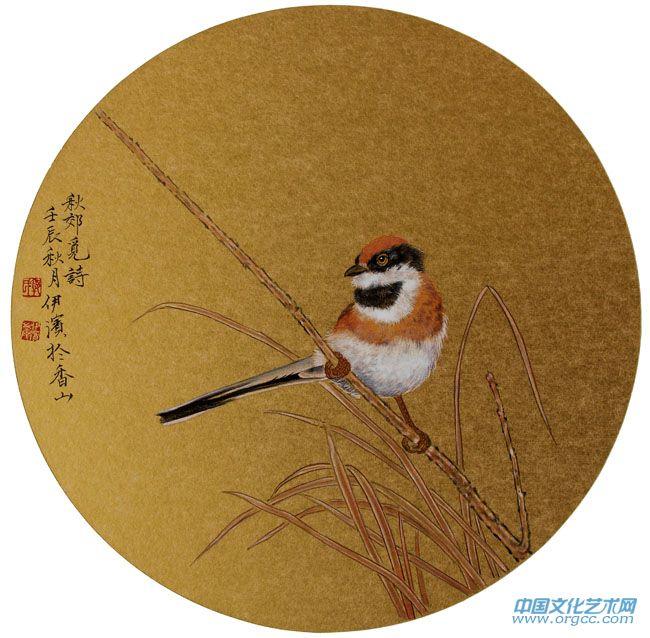 画家郭伊滨花鸟作品《秋郊觅诗》