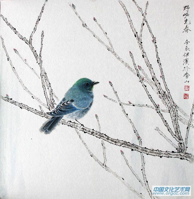画家郭伊滨花鸟作品《野矿先春》