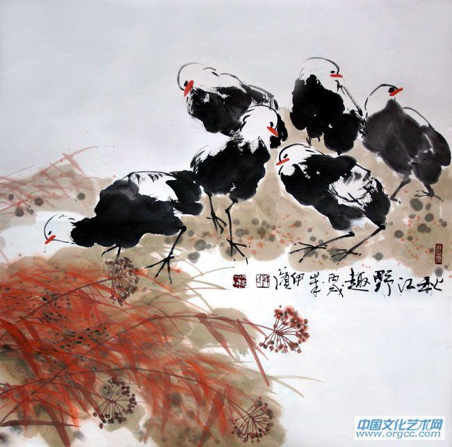 画家郭伊滨花鸟作品《秋江野趣》