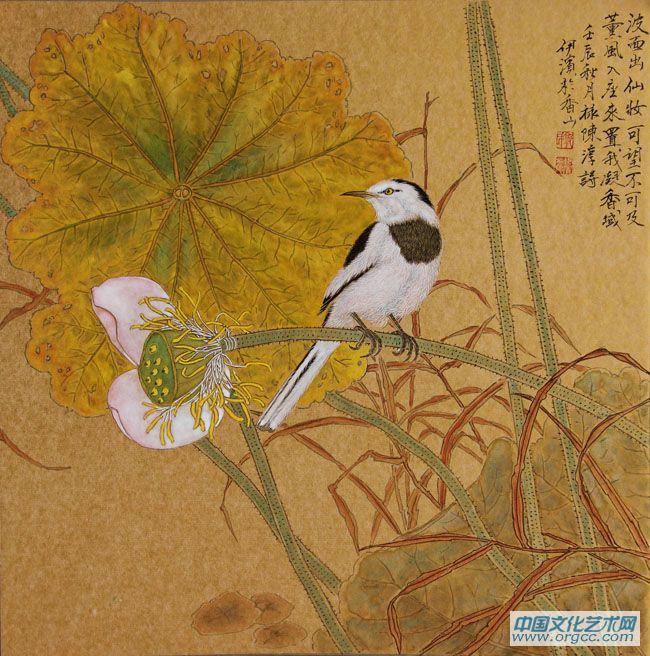 画家郭伊滨花鸟作品《波面出仙妆》