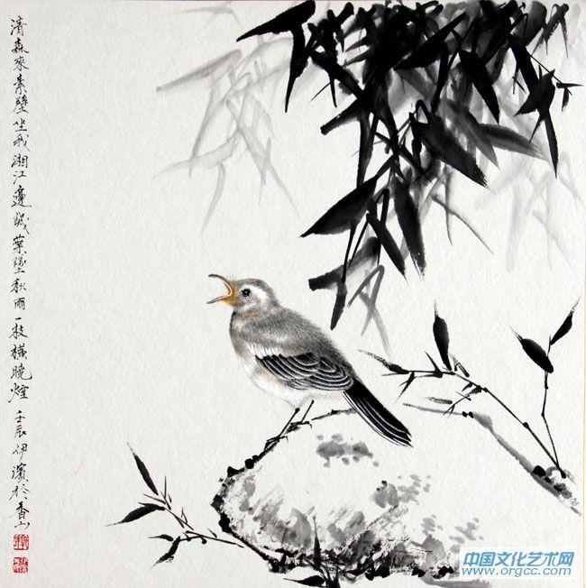 画家郭伊滨花鸟作品《清森来素壁》