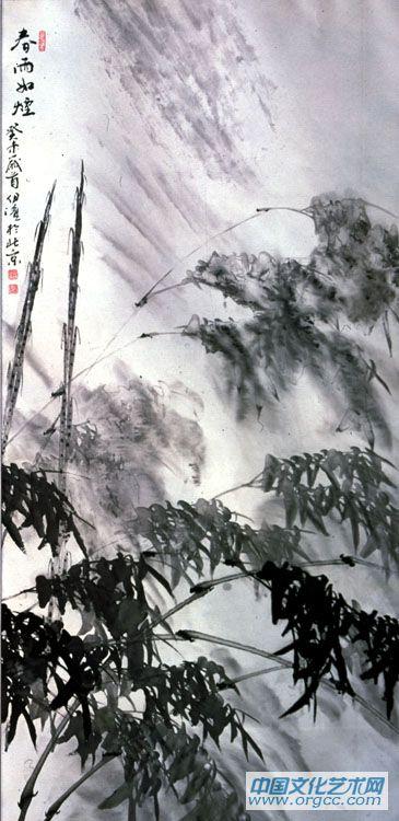 画家郭伊滨花鸟作品《春雨如烟》