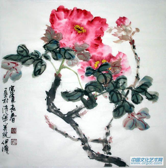 画家郭伊滨花鸟作品《富贵长春》