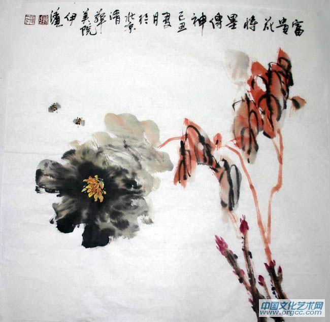 画家郭伊滨花鸟作品《富贵花开墨传神》