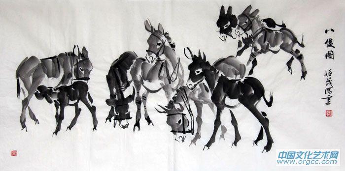 画家常恒茂作品《八骏图》