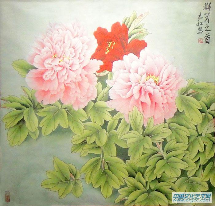 画家刘元红花鸟作品《群芳之首》