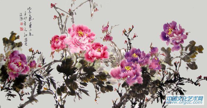 画家刘元红花鸟作品《紫气东来》